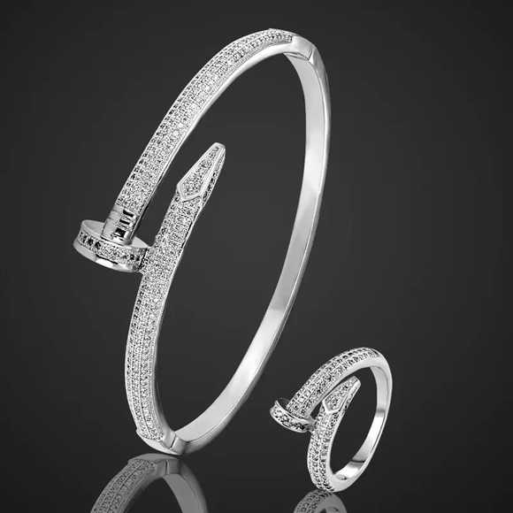 Rhinestones Copper Nail Bracelet and Ring Set - Picture 2 of 4